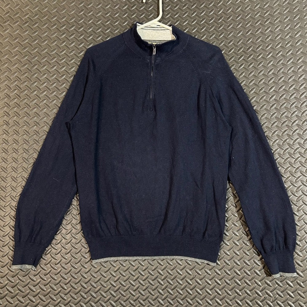 Collezioni Inspired by Italy Cotton Cashmere Quarter Zip Sweater Navy Blue Men L